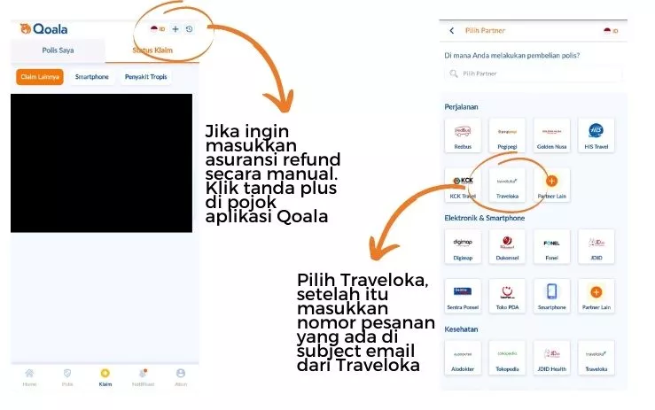 Cara masukkan asuransi refund tiket 100 persen ke Qoala App